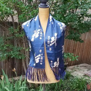 Navy/Cream Asian Influenced Scarf